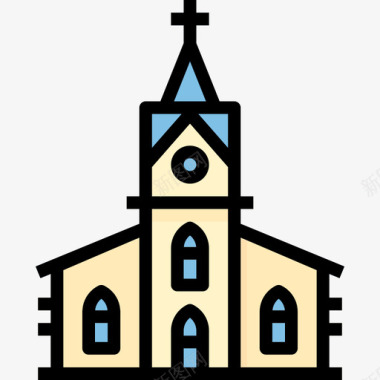 教堂婚礼76线性颜色图标图标