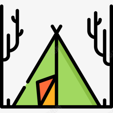露营帐篷户外活动11线性颜色图标图标