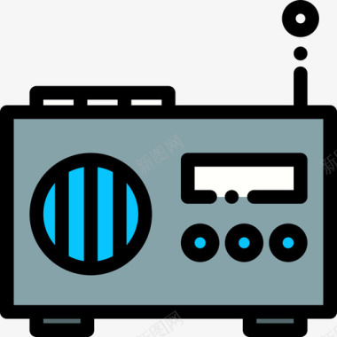 收音机野餐线性颜色图标图标