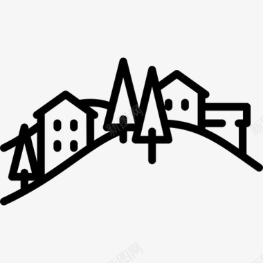 住宅冬季小镇4线性图标图标