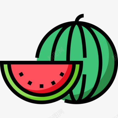 西瓜夏季食品饮料4线颜色图标图标