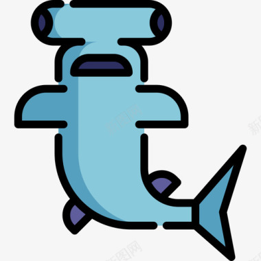 锤头鱼海洋生物15线形颜色图标图标