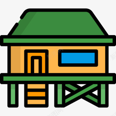 海滨别墅房屋类型线性颜色图标图标