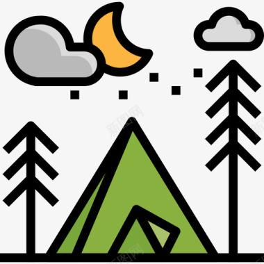 露营帐篷旅行119线性颜色图标图标