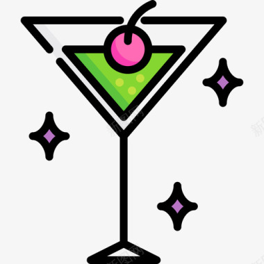 鸡尾酒迪斯科舞厅线性颜色图标图标