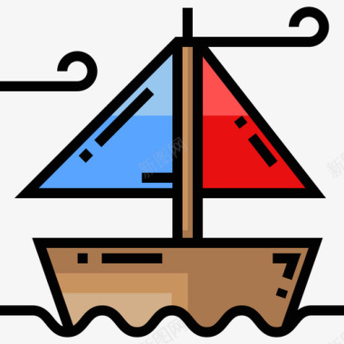 帆船水手3线型颜色图标图标