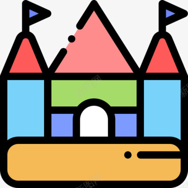 城堡游乐场32线性颜色图标图标