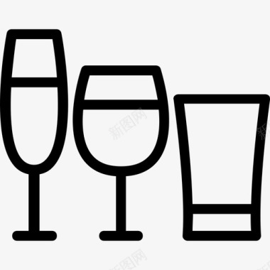 玻璃杯饮料和饮料5个线性图标图标