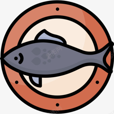 鱼烤肉16线形颜色图标图标