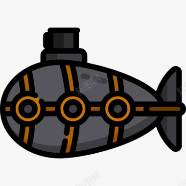潜水艇海洋生物2线性颜色图标图标
