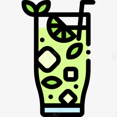 莫吉托鸡尾酒8线性颜色图标图标