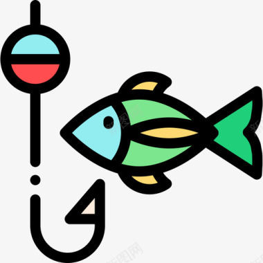 钓鱼户外活动14线性颜色图标图标