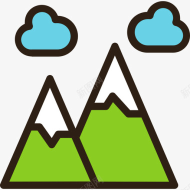 山地徒步旅行6线性颜色图标图标
