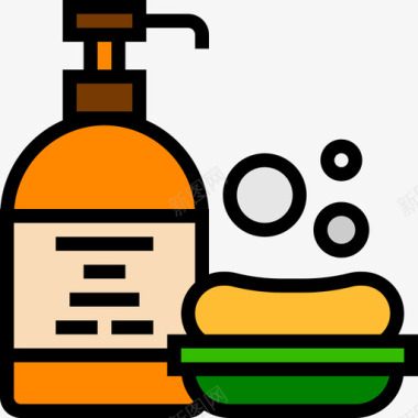 肥皂清洁和家务活线性颜色图标图标
