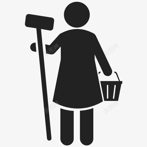 拖把女孩扫帚清洁工清洁图标svg_新图网 https://ixintu.com 扫地 扫帚 拖把女孩 清洁地板 清洁工清洁