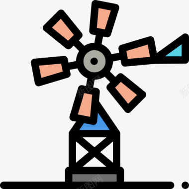 风力涡轮机在村庄6线性颜色图标图标