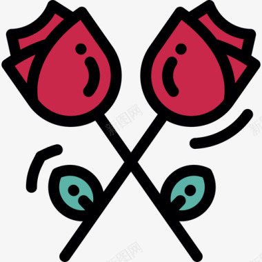 玫瑰浪漫14线性颜色图标图标