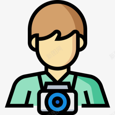摄影师相机和配件线性颜色图标图标
