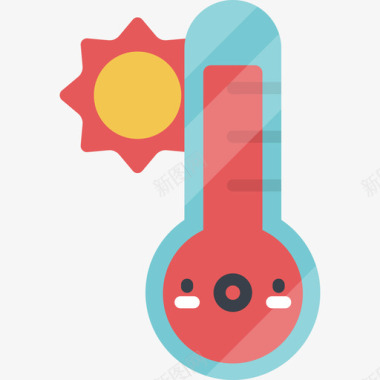卡瓦伊夏季温度计扁平图标图标
