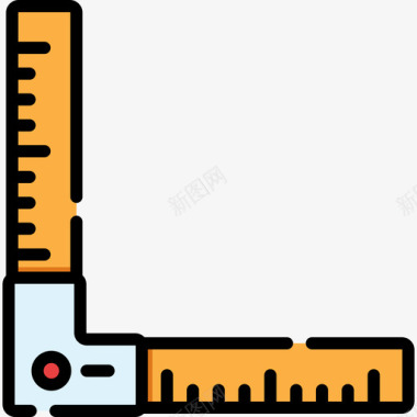 直尺木工工具和元件3线颜色图标图标