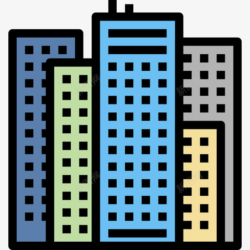 建筑城市元素建筑4线性色彩图标svg_新图网 https://ixintu.com 城市元素建筑4 建筑 线性色彩