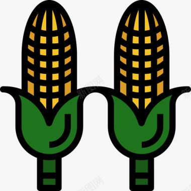 玉米水果和蔬菜2线颜色图标图标