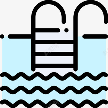 游泳池酒店91线性颜色图标图标