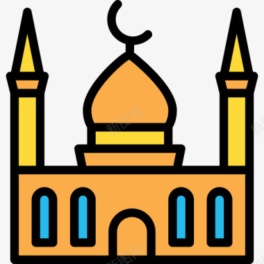 穆斯林旅游81线性颜色图标图标