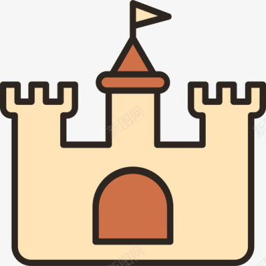 城堡中世纪11线性颜色图标图标