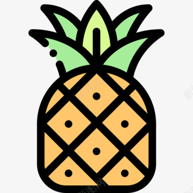 菠萝热带15线形颜色图标图标