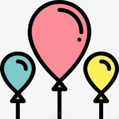 气球18岁生日派对线性颜色图标图标