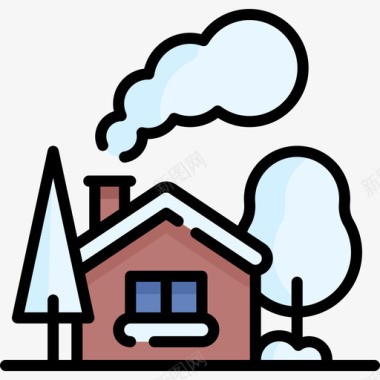 冬季小镇6号住宅线性颜色图标图标