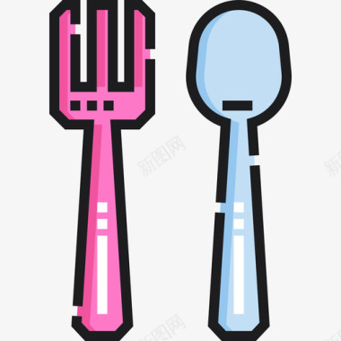 叉子厨房工具12线性颜色图标图标