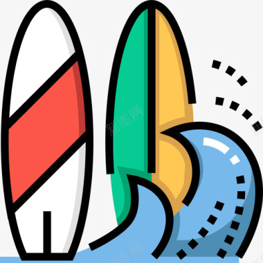 冲浪旅行2线性颜色图标图标