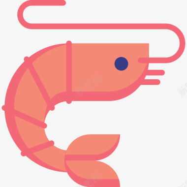 虾海洋生物14扁平图标图标
