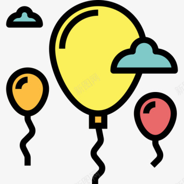 气球游乐园13线性颜色图标图标