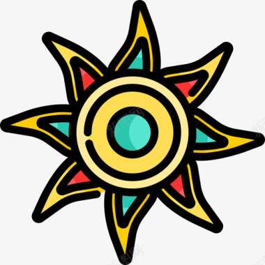 太阳波西米亚风格5线性颜色图标图标