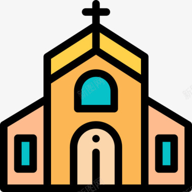 教堂慈善23线性颜色图标图标