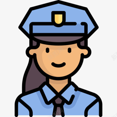 女警察头像16线性颜色图标图标