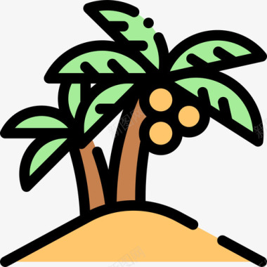 椰子树热带15线形颜色图标图标