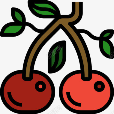 樱桃水果和蔬菜2线形颜色图标图标
