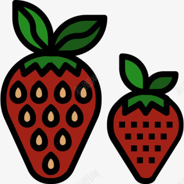 草莓水果和蔬菜2线形颜色图标图标