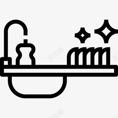 水槽清洁和家务3线性图标图标