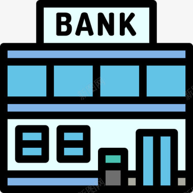银行城市建筑2线性颜色图标图标