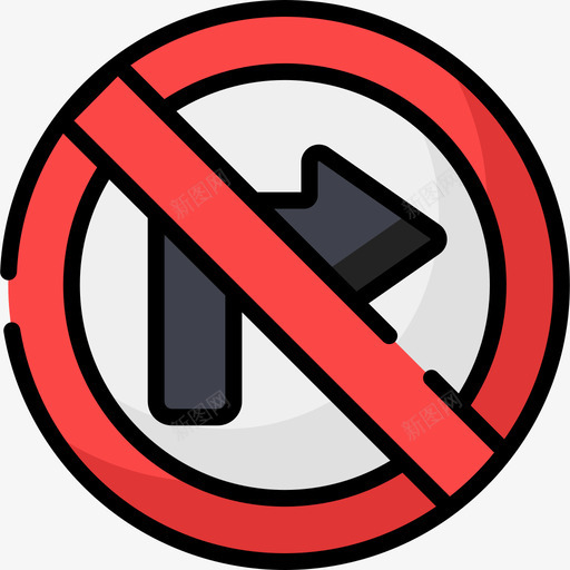 禁止右转9号交通标志线形颜色图标svg_新图网 https://ixintu.com 9号交通标志 禁止右转 线形颜色