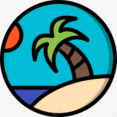 棕榈树夏令时2线形颜色图标图标