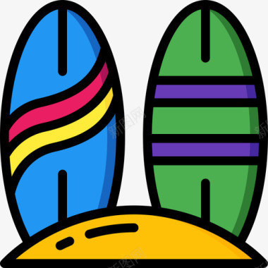 冲浪板夏季时间2线性颜色图标图标