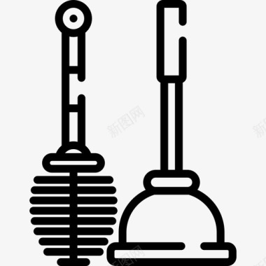 马桶刷清洁6线性图标图标