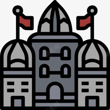 城堡城市元素31线性颜色图标图标