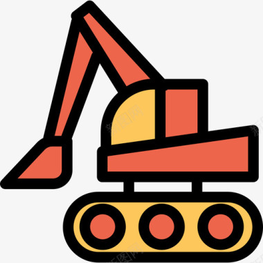 挖掘机施工和工具6线颜色橙色图标图标